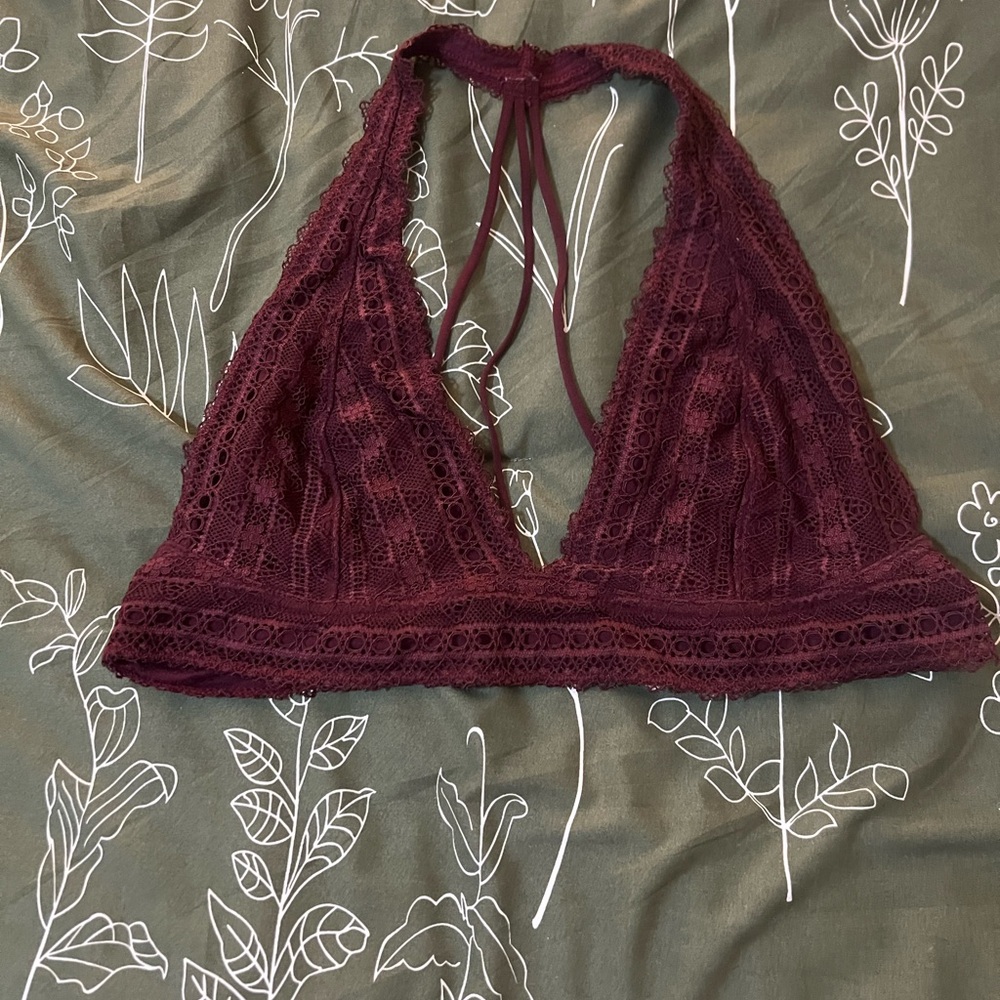 Burgundy Lace Halter Bralette